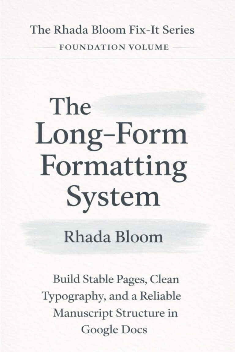 The Rhada Bloom Fix-It Series for Authors — Vol 1: The Long-Form Formatting System: Build Stable Pages, Clean Typography, and a Reliable Manuscript Structure in Google Docs
