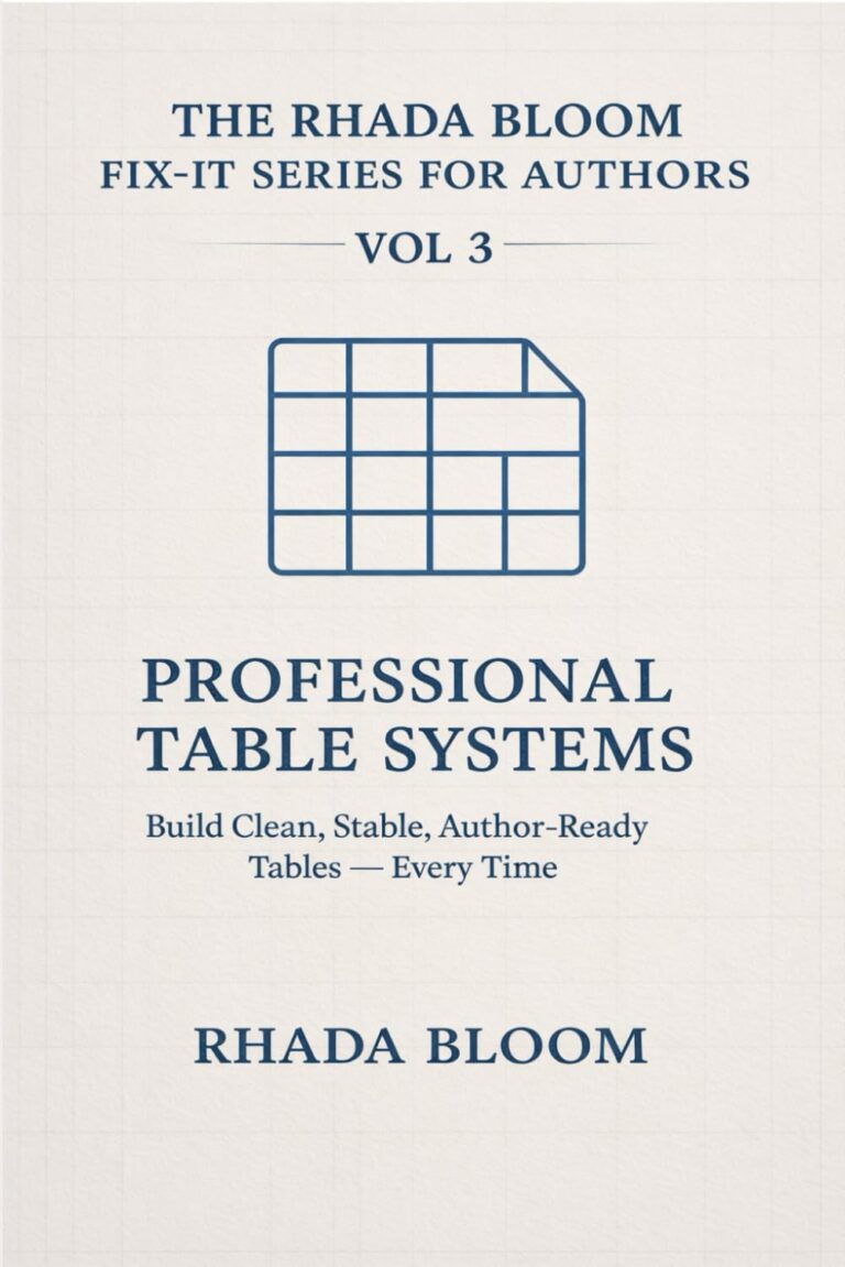 The Rhada Bloom Fix-It Series for Authors — Vol 3: Professional Table Systems: Build Clean, Stable, Author-Ready Tables — Every Time