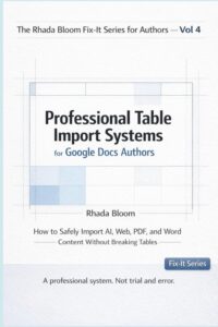 The Rhada Bloom Fix-It Series for Authors — Vol 4: Professional Table Import Systems for Google Docs Authors: How to Safely Import AI, Web, PDF, and Word Content — Without Breaking Tables