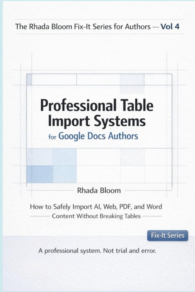 The Rhada Bloom Fix-It Series for Authors — Vol 4: Professional Table Import Systems for Google Docs Authors: How to Safely Import AI, Web, PDF, and Word Content — Without Breaking Tables