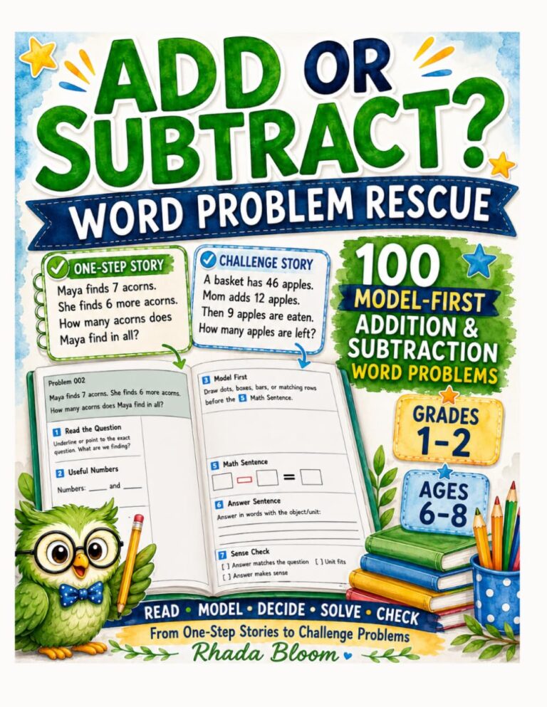 ADD OR SUBTRACT? – WORD PROBLEM RESCUE: 100 Model-First Addition and Subtraction Word Problems for Grades 1–2 (Rhada Bloom Kids: Word Problem Translation Rescue)