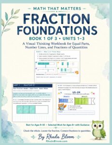 MATH THAT MATTERS : FRACTION FOUNDATIONS: A Visual Thinking Workbook for Equal Parts, Number Lines, and Fractions of Quantities — Ages 9–10