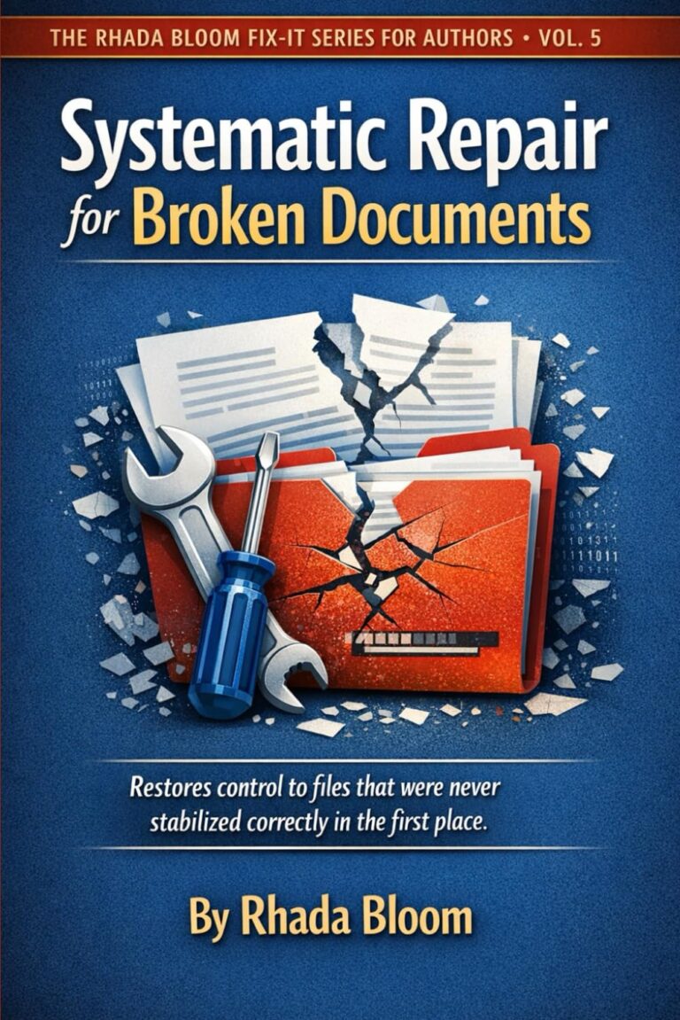 The Rhada Bloom Fix-It Series for Authors – Vol. 5 : Systematic Repair for Broken Documents: Restores control to existing files that were never stabilized correctly in the first place.