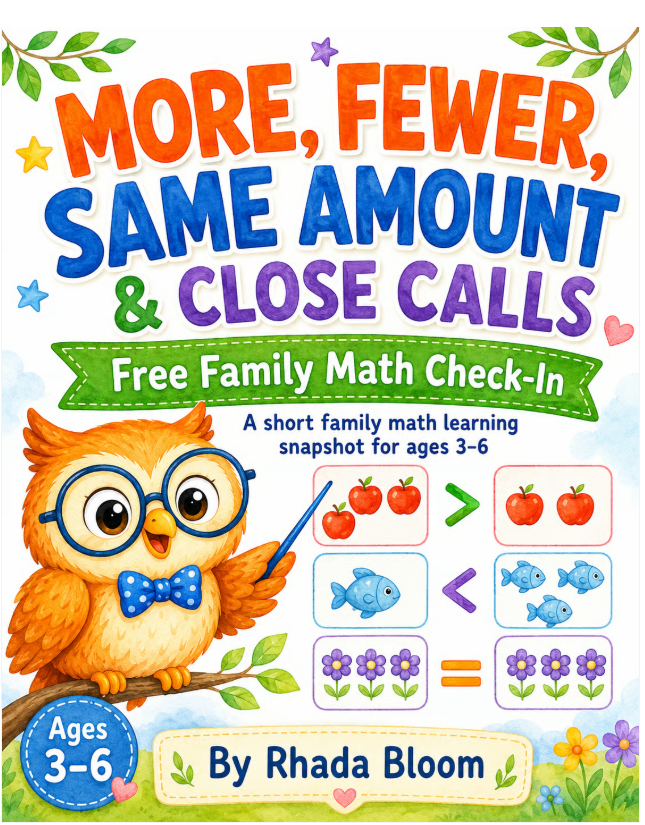 MORE, FEWER, SAME AMOUNT & CLOSE CALLS – Free Family Math Check-In : A short family math learning snapshot for ages 3-6