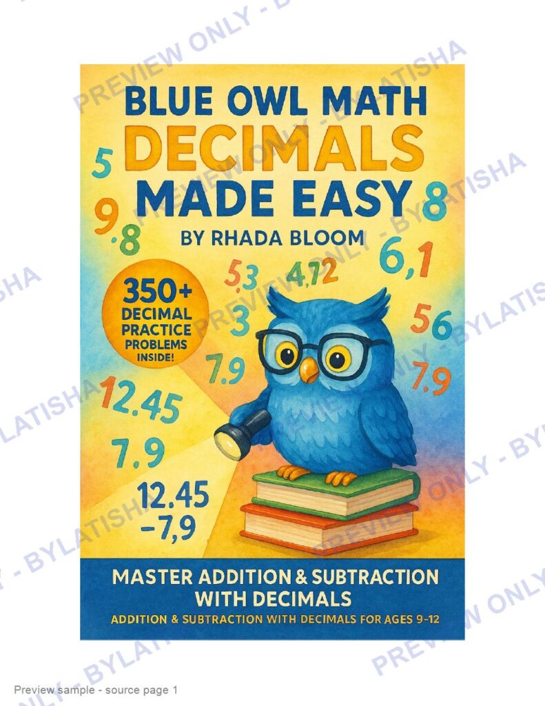 Blue Owl Math: Decimals Made Easy - 350+ Practice Problems for Kids preview sample