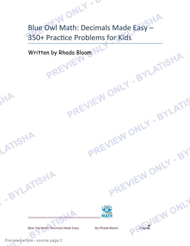 Blue Owl Math: Decimals Made Easy - 350+ Practice Problems for Kids preview sample