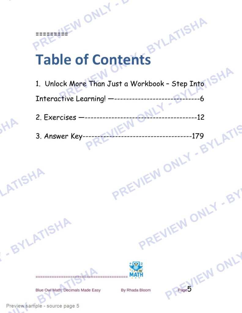Blue Owl Math: Decimals Made Easy - 350+ Practice Problems for Kids preview sample