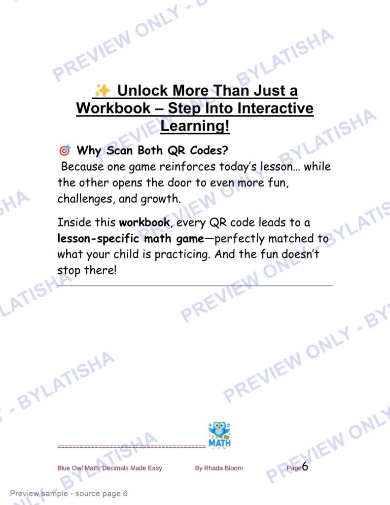 Blue Owl Math: Decimals Made Easy - 350+ Practice Problems for Kids preview sample