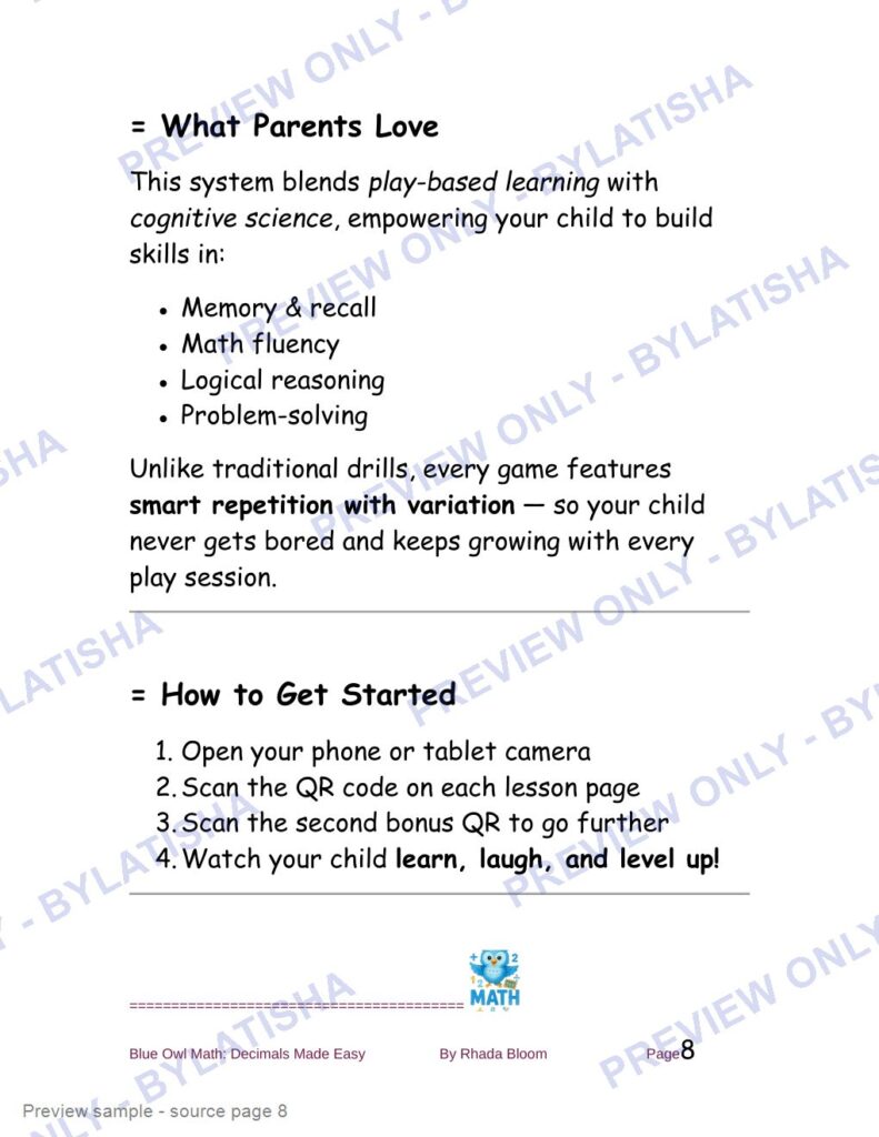 Blue Owl Math: Decimals Made Easy - 350+ Practice Problems for Kids preview sample