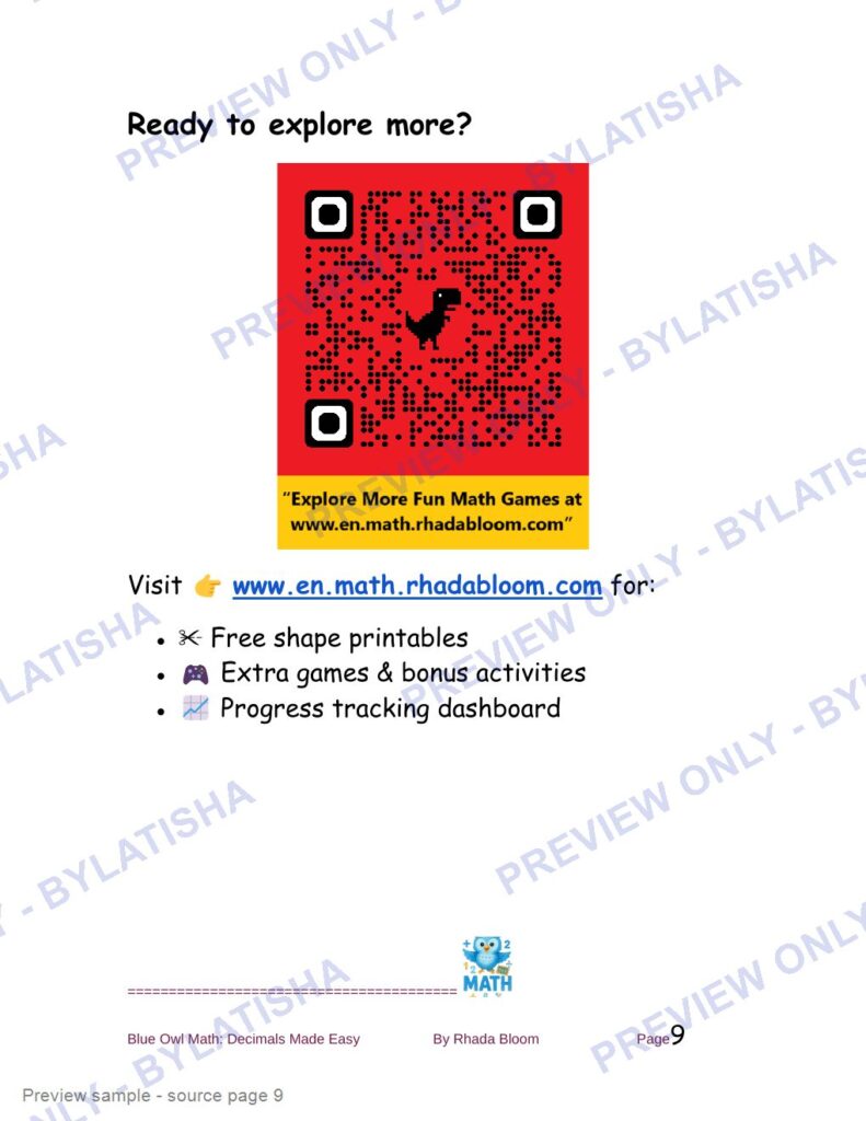 Blue Owl Math: Decimals Made Easy - 350+ Practice Problems for Kids preview sample