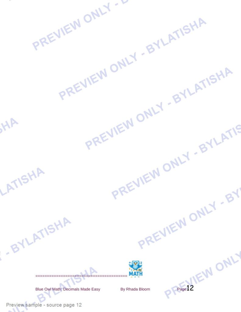 Blue Owl Math: Decimals Made Easy - 350+ Practice Problems for Kids preview sample