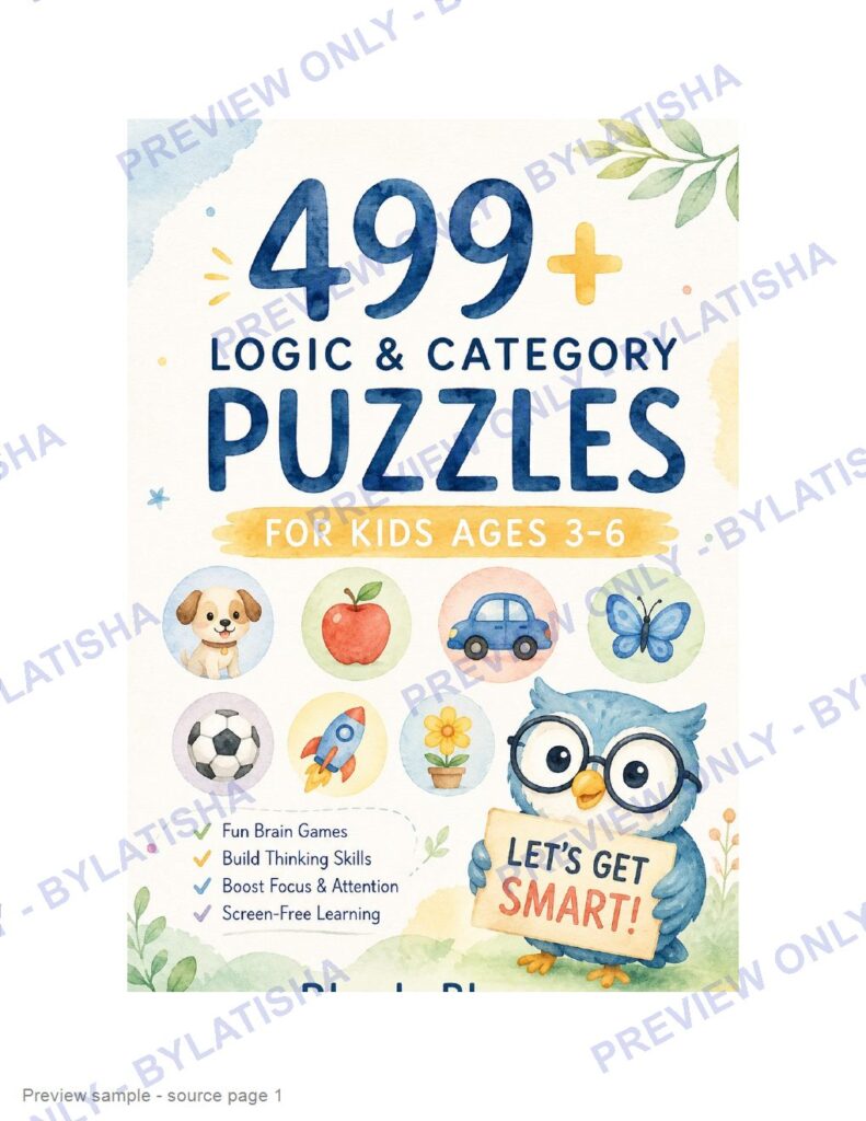 499+ Logic & Category Puzzles for Kids Ages 3-6 Cover source page 1