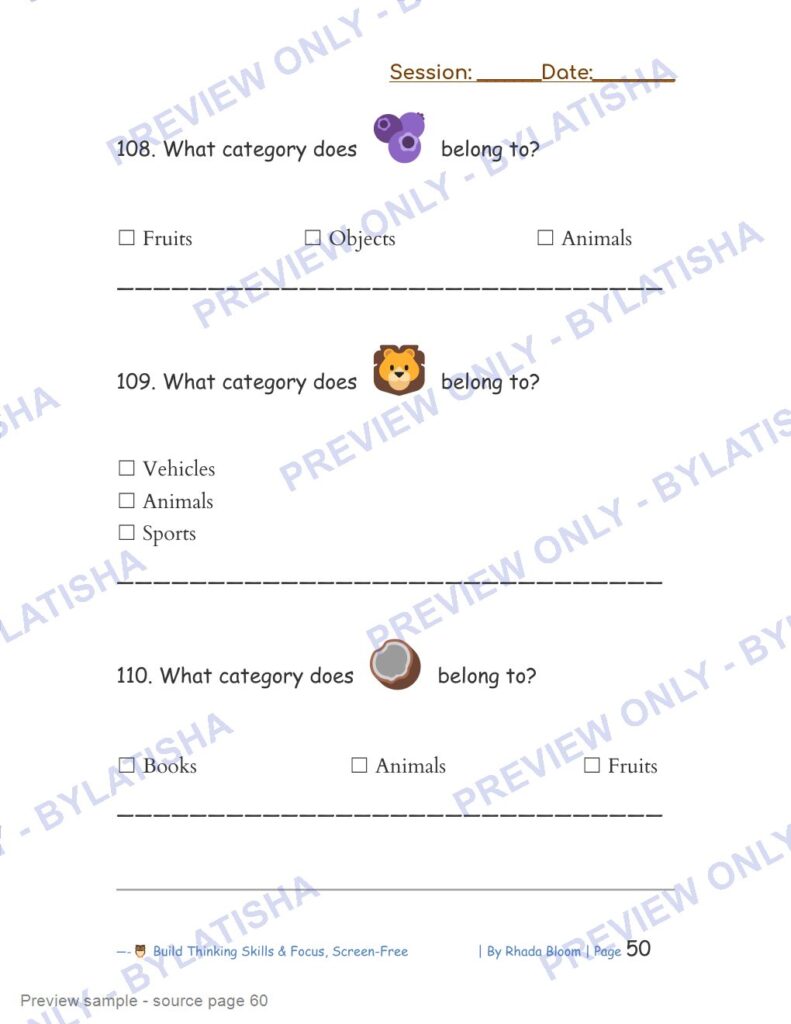 499+ Logic & Category Puzzles for Kids Ages 3-6 Mid-book activity sample source page 60