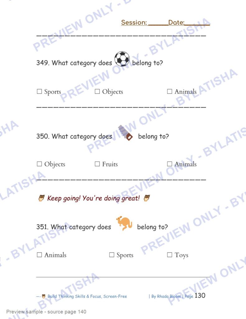 499+ Logic & Category Puzzles for Kids Ages 3-6 Later activity sample source page 140