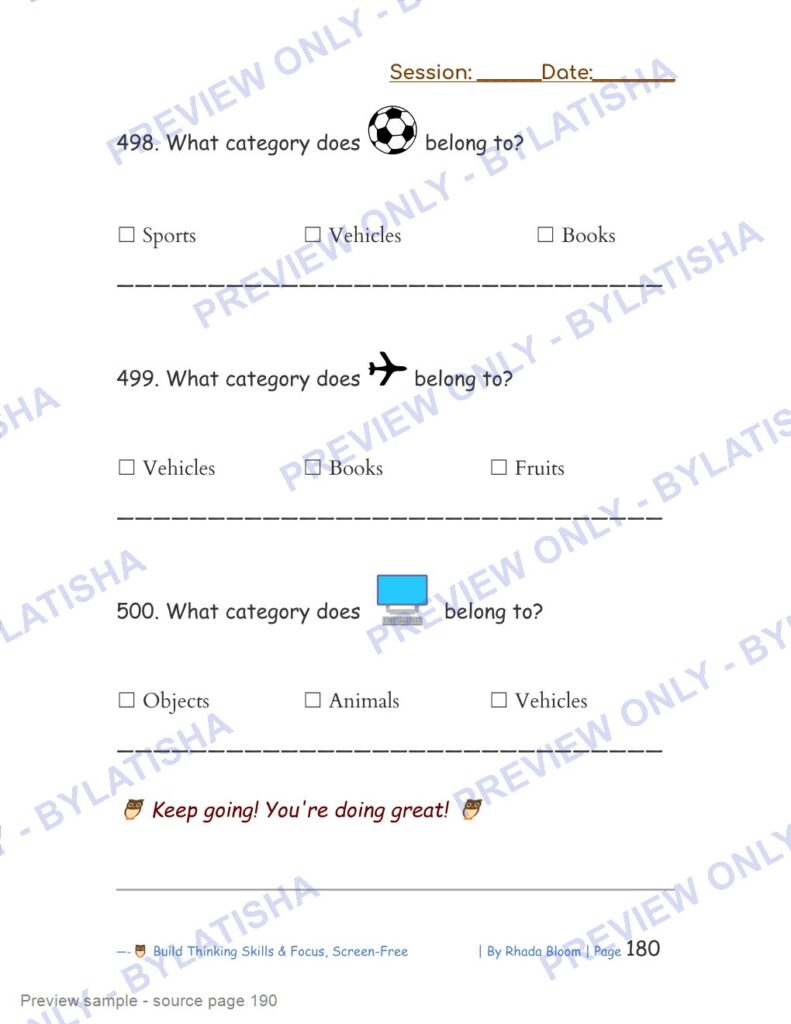 499+ Logic & Category Puzzles for Kids Ages 3-6 Final activity sample source page 190