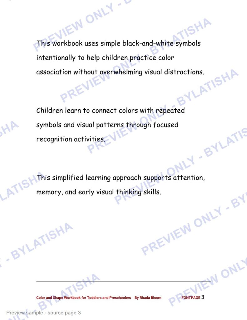 Color and Shape Workbook for Toddlers and Preschoolers preview sample