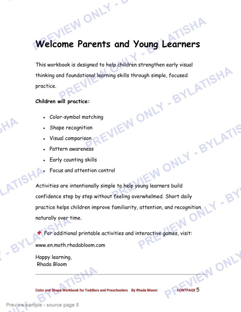 Color and Shape Workbook for Toddlers and Preschoolers preview sample
