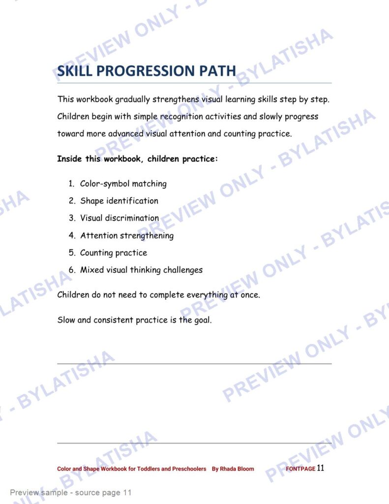 Color and Shape Workbook for Toddlers and Preschoolers preview sample