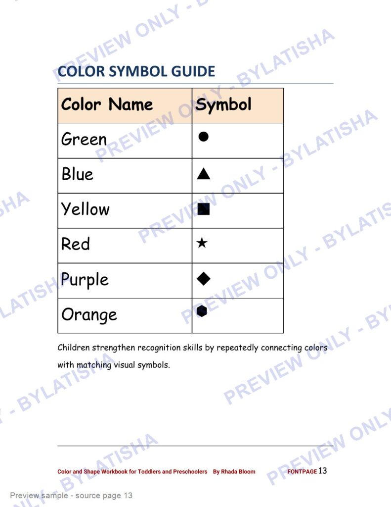 Color and Shape Workbook for Toddlers and Preschoolers preview sample