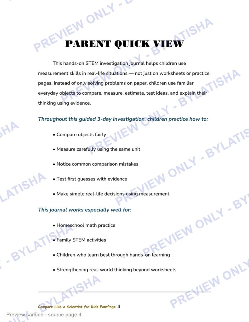 Compare Like a Scientist for Kids preview sample