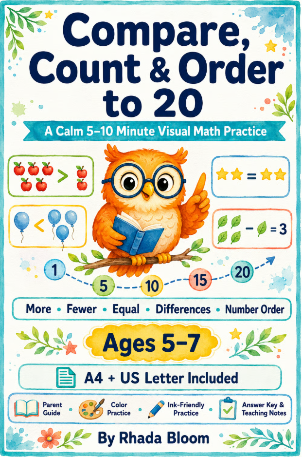 Compare, Count & Order to 20 : A Calm 5–10 Minute Visual Math Practice for Ages 5–7 By Rhada Bloom
