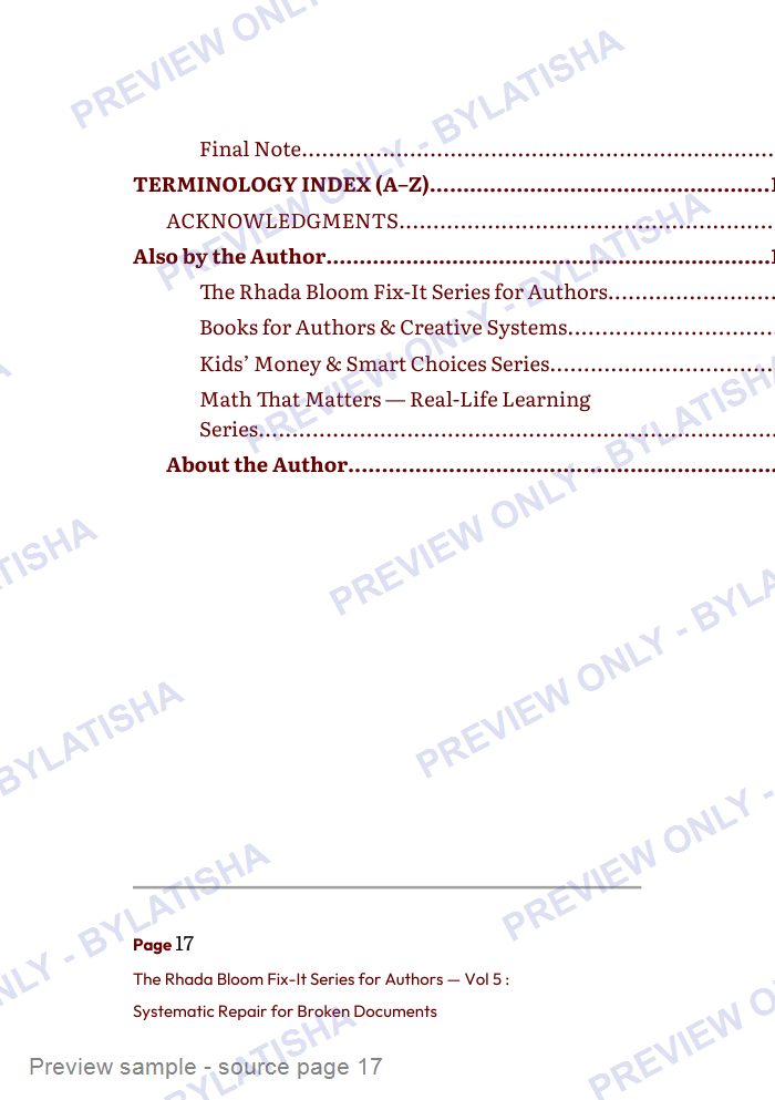The Rhada Bloom Fix-It Series for Authors: Vol 5 preview sample
