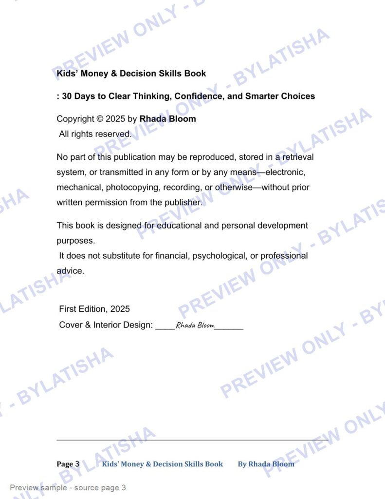 Kids Money & Decision Skills Book preview sample