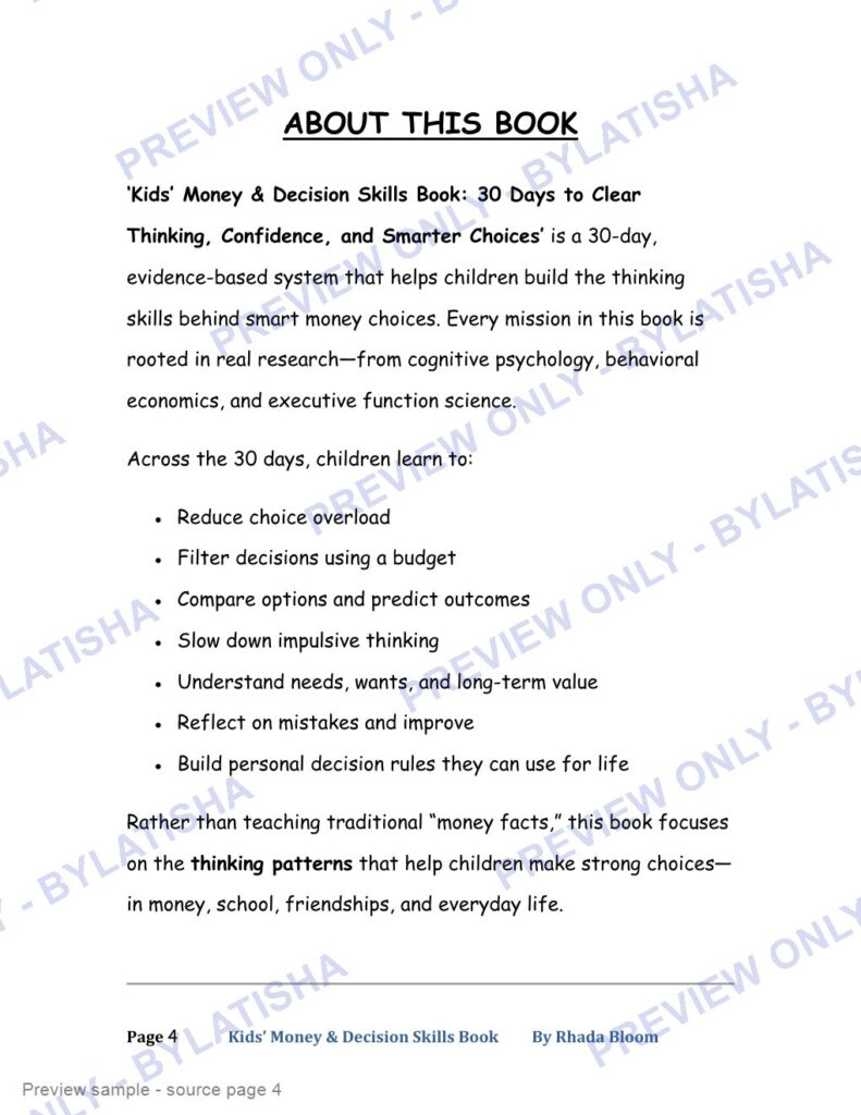 Kids Money & Decision Skills Book preview sample
