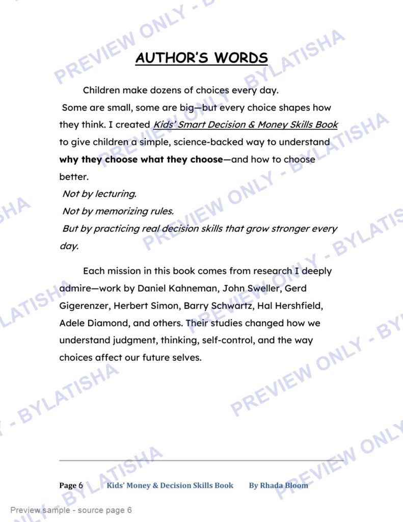Kids Money & Decision Skills Book preview sample