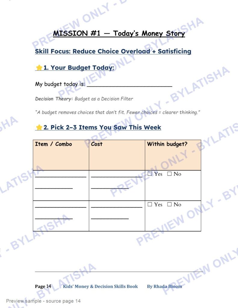 Kids Money & Decision Skills Book preview sample