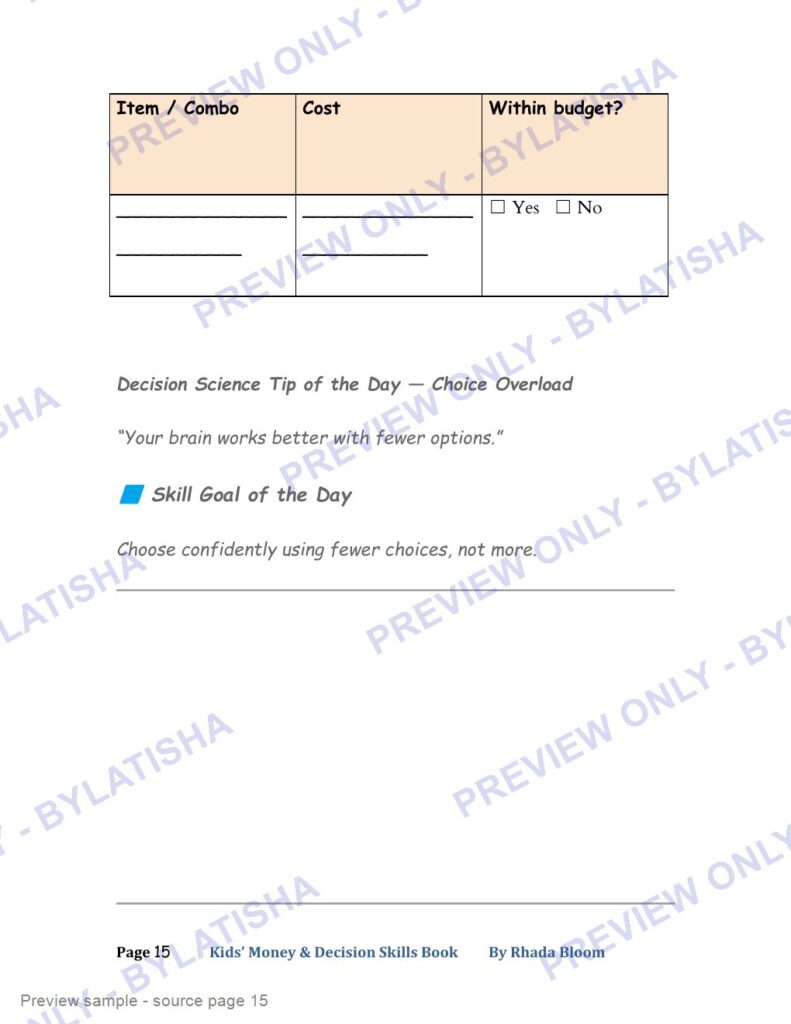 Kids Money & Decision Skills Book preview sample