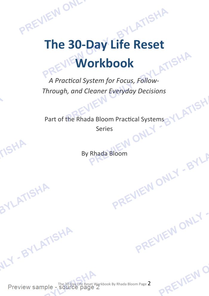 The 30-Day Life Reset Workbook preview sample
