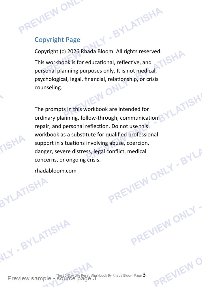 The 30-Day Life Reset Workbook preview sample