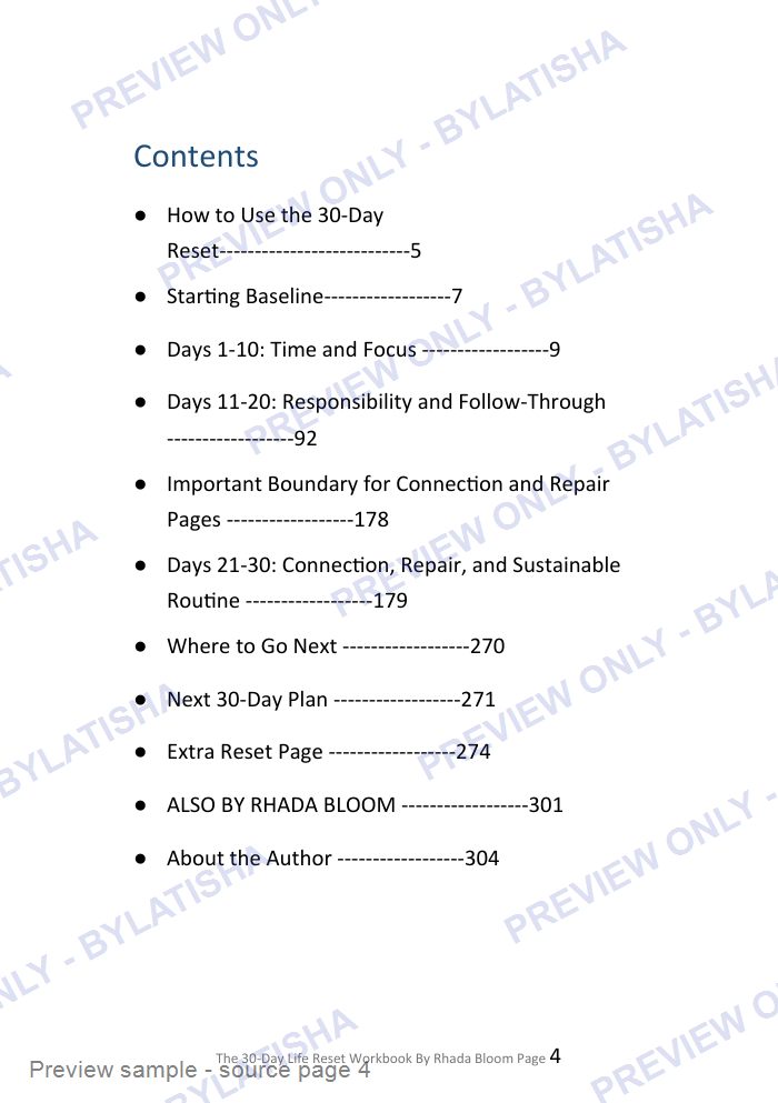 The 30-Day Life Reset Workbook preview sample