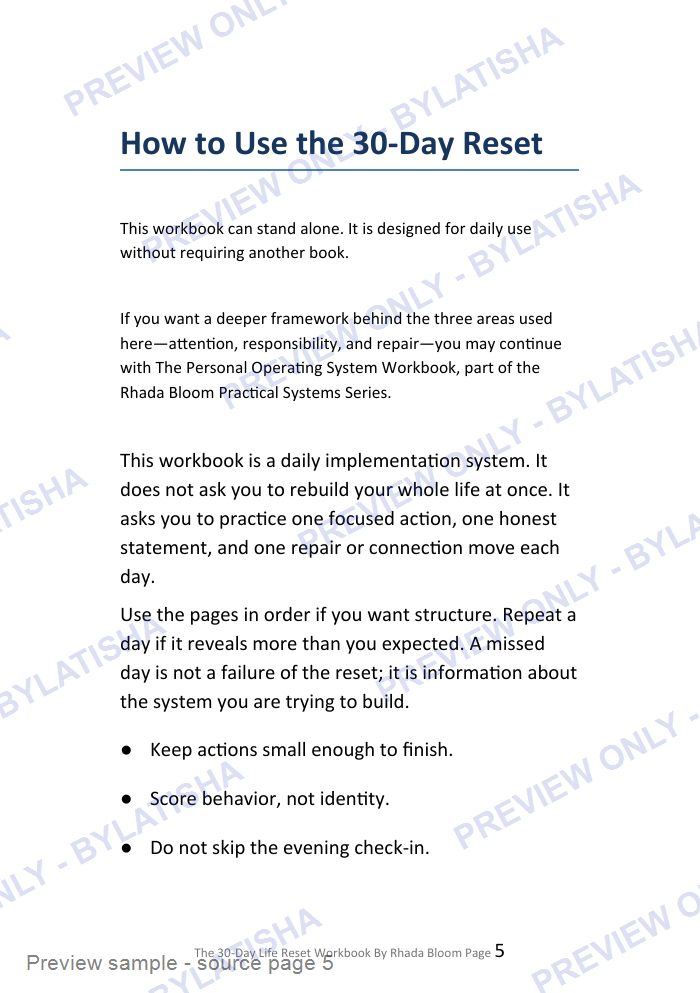The 30-Day Life Reset Workbook preview sample