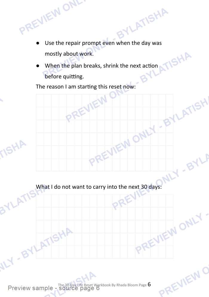 The 30-Day Life Reset Workbook preview sample