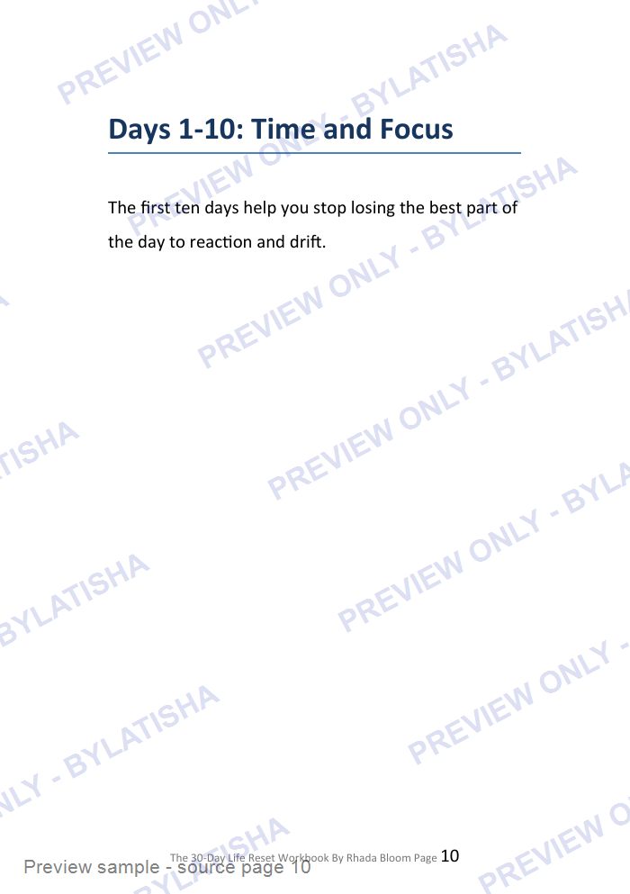 The 30-Day Life Reset Workbook preview sample