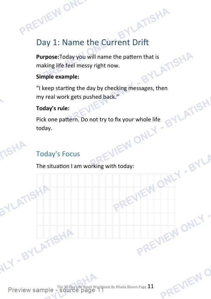 The 30-Day Life Reset Workbook preview sample