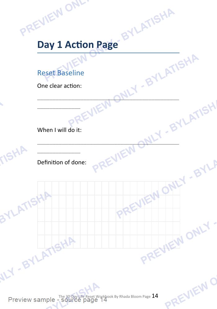 The 30-Day Life Reset Workbook preview sample