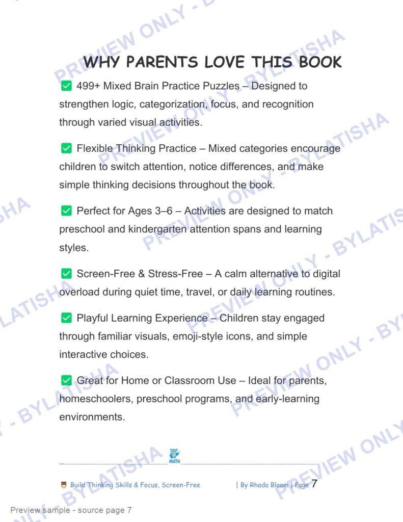 499+ Logic & Category Puzzles for Kids Ages 3-6: Fun Brain Games to Build Thinking Skills & Focus preview sample