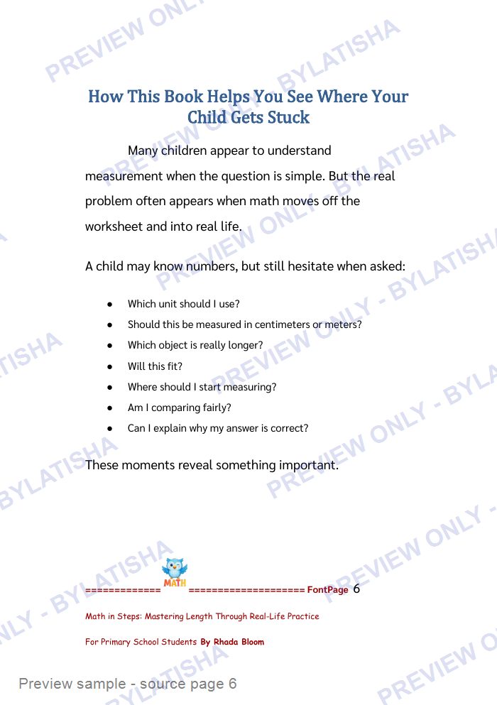 Math in Steps: Mastering Length Through Real-Life Practice for Primary School Students preview sample