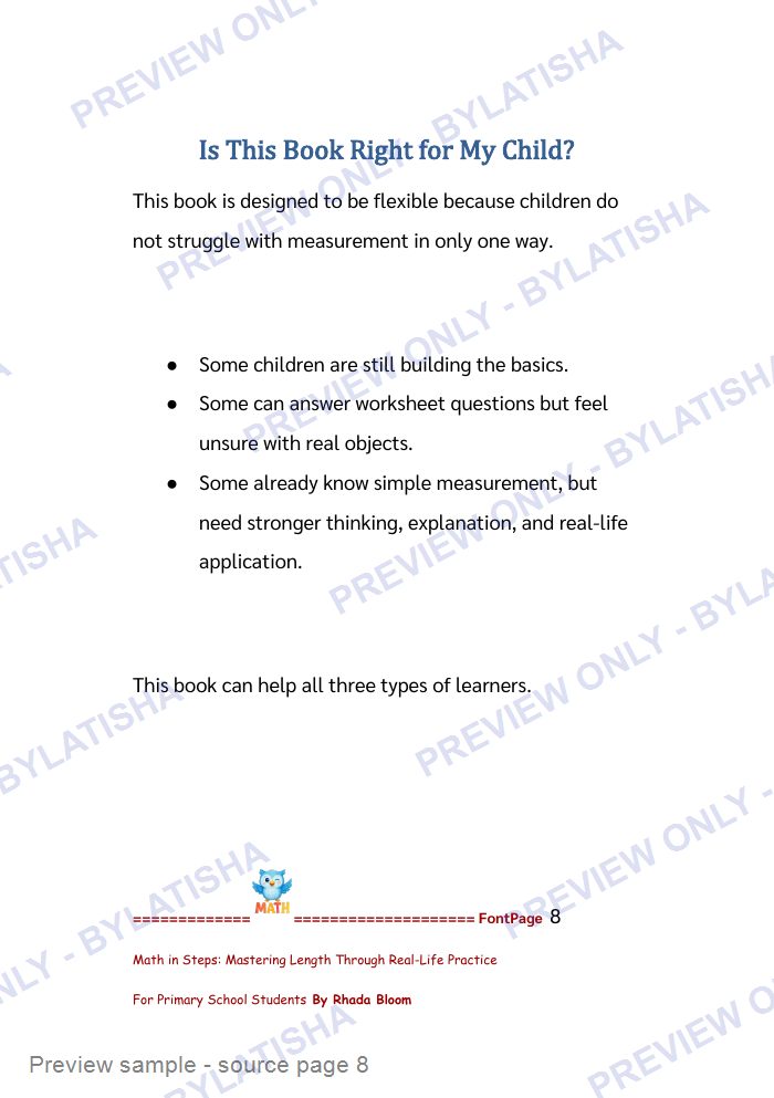 Math in Steps: Mastering Length Through Real-Life Practice for Primary School Students preview sample