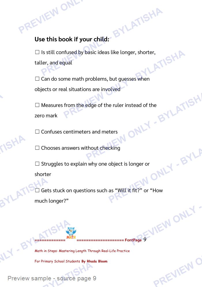 Math in Steps: Mastering Length Through Real-Life Practice for Primary School Students preview sample