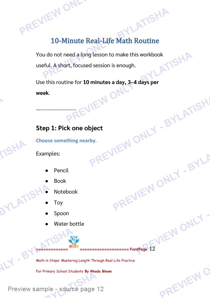 Math in Steps: Mastering Length Through Real-Life Practice for Primary School Students preview sample