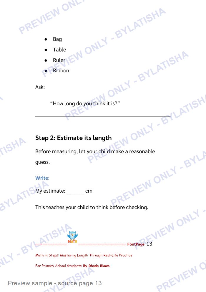 Math in Steps: Mastering Length Through Real-Life Practice for Primary School Students preview sample
