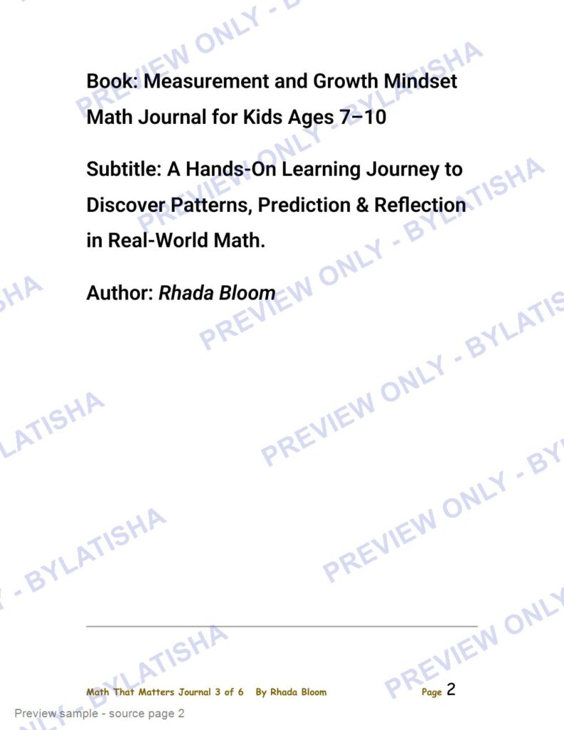 Measurement and Growth Mindset Math Journal for Kids Ages 7-10 preview sample