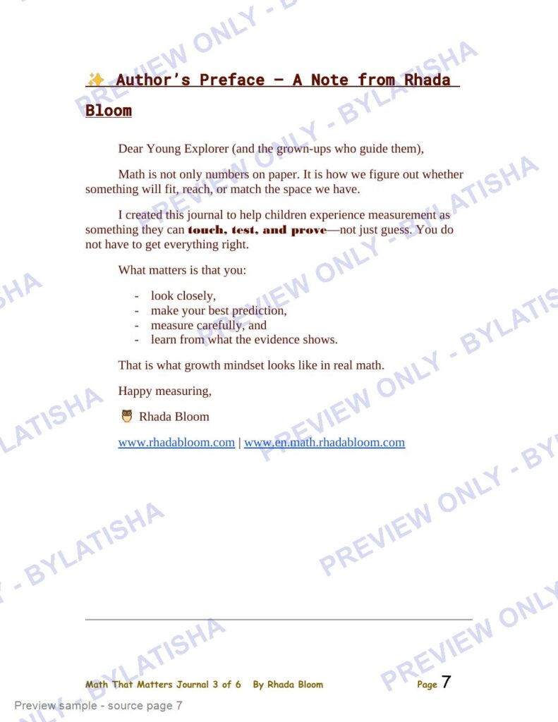 Measurement and Growth Mindset Math Journal for Kids Ages 7-10 preview sample