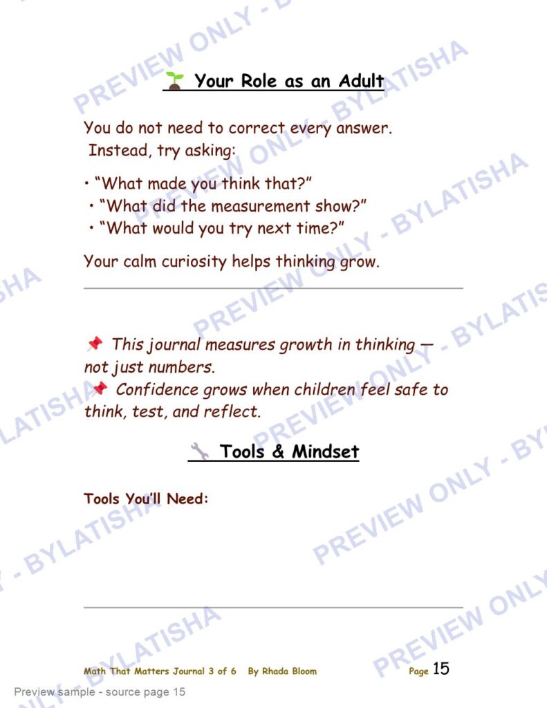 Measurement and Growth Mindset Math Journal for Kids Ages 7-10 preview sample