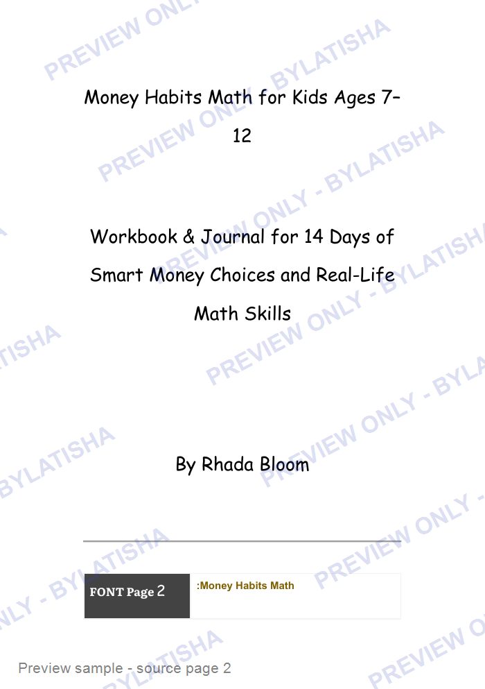 Money Habits Math for Kids Ages 7-12 preview sample
