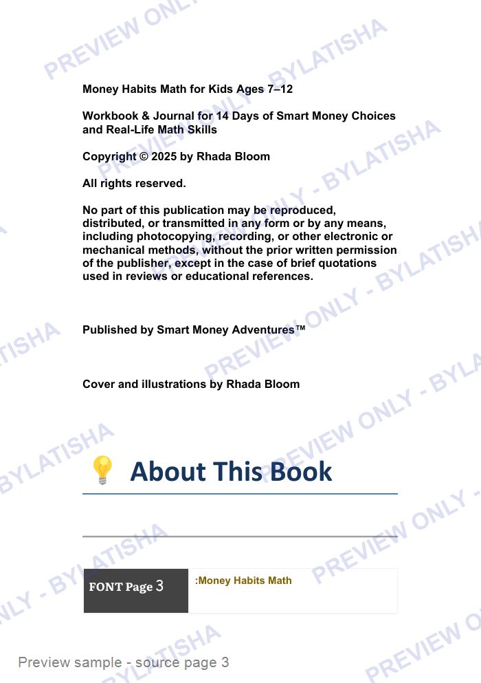 Money Habits Math for Kids Ages 7-12 preview sample